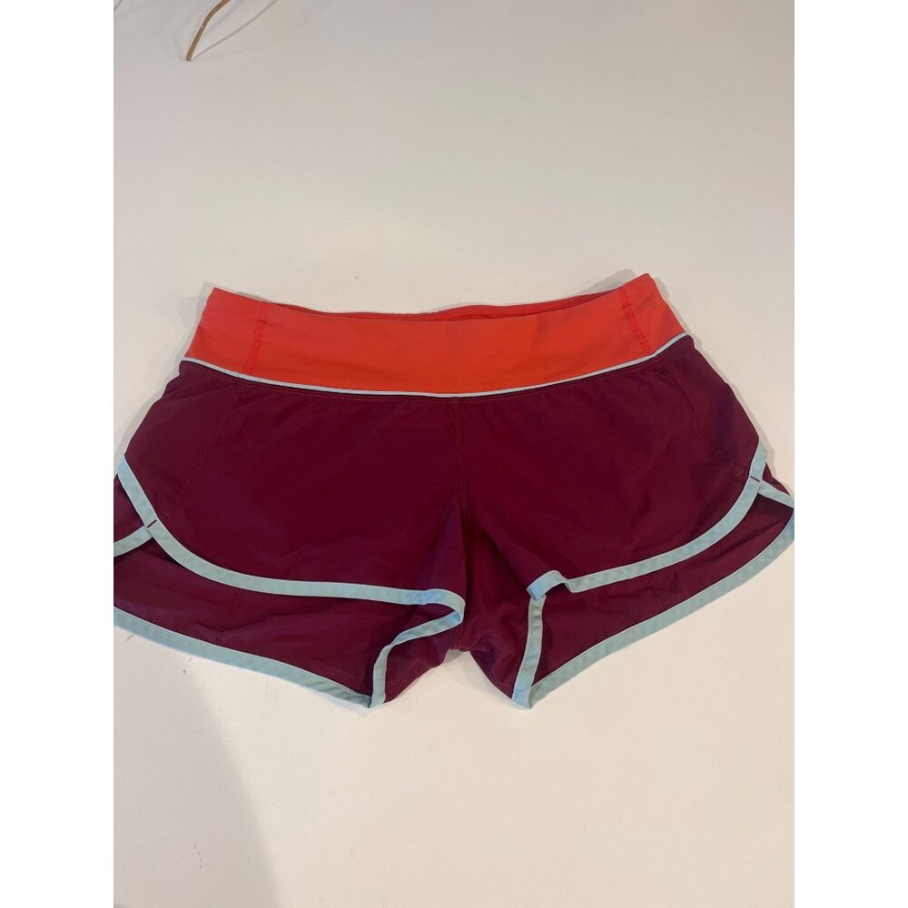 Lululemon Womens Swiftly Tech 2-In-1 Running Shorts Size 6 Red & Purple With Lig